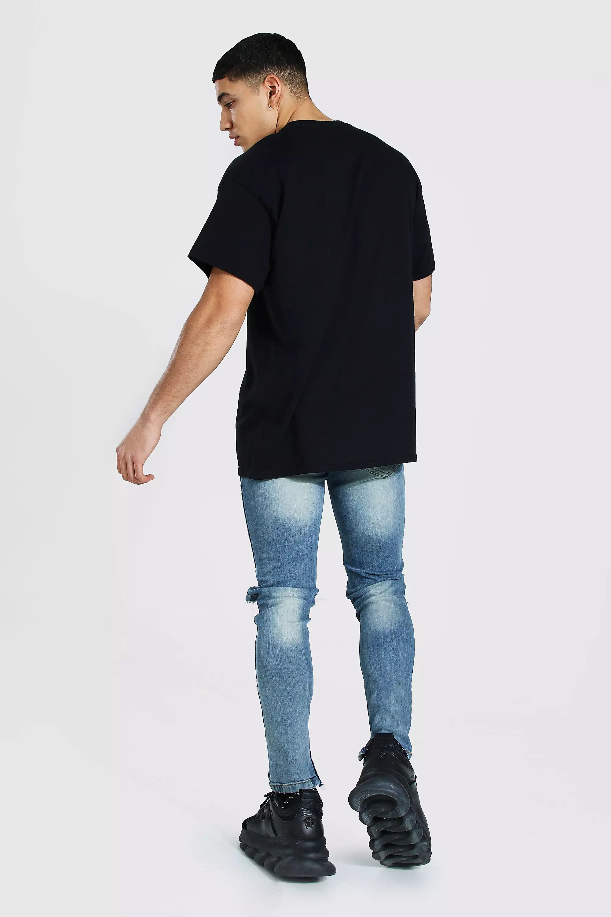 Skinny Stretch Exploded Knee Ripped Jeans | boohooMAN USA